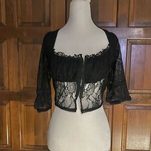 Urban Outfitters UO Jacqueline Lace Cropped Top Black Size Medium Sheer